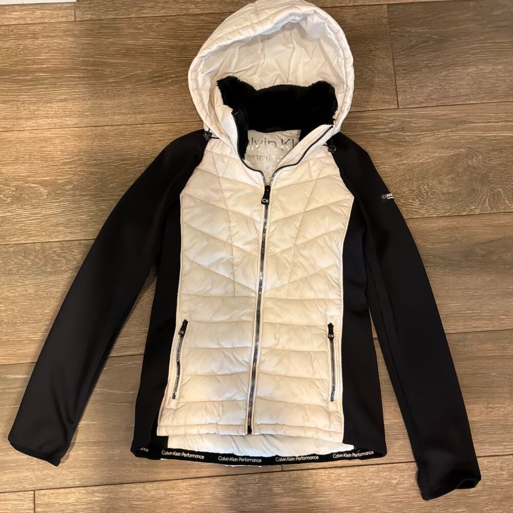 Calvin Klein Performance black/white colorblock hooded zip front jacket size S - Picture 2 of 10